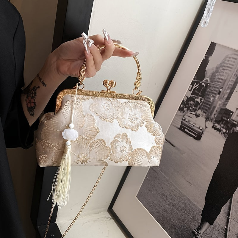 Timeless Design, Elegant Floral Evening Clutch with Tassel