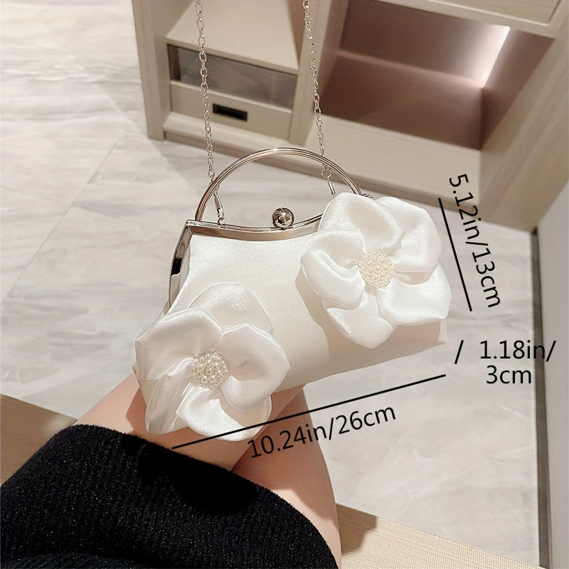New Women's Fashion Elegant White Floral Evening Bag