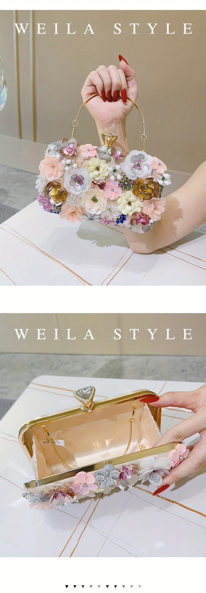 Elegant Floral Evening Clutch Bag with Beaded