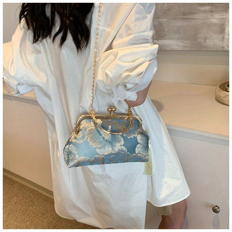 Timeless Design, Elegant Floral Evening Clutch with Tassel