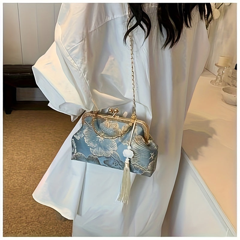 Timeless Design, Elegant Floral Evening Clutch with Tassel