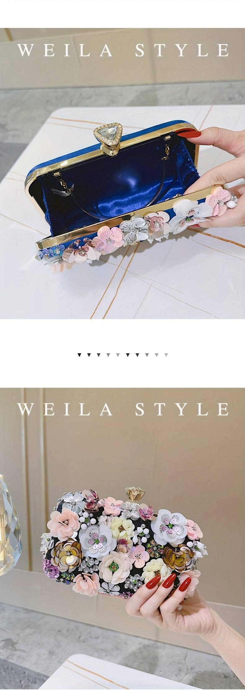 Elegant Floral Evening Clutch Bag with Beaded