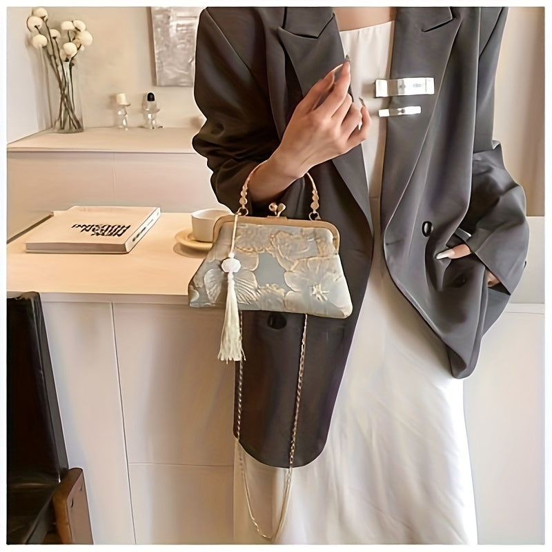 Timeless Design, Elegant Floral Evening Clutch with Tassel