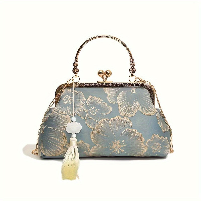 Timeless Design, Elegant Floral Evening Clutch with Tassel
