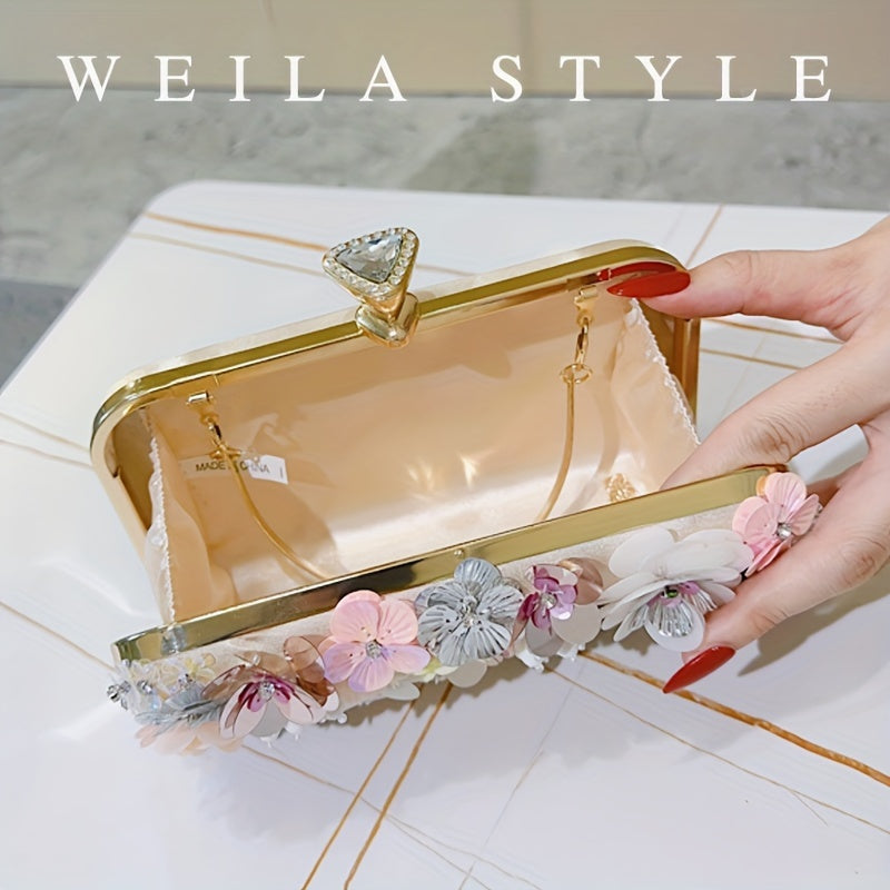 Elegant Floral Evening Clutch Bag with Beaded