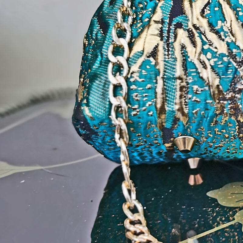Elegant cyan and gold clutch bag