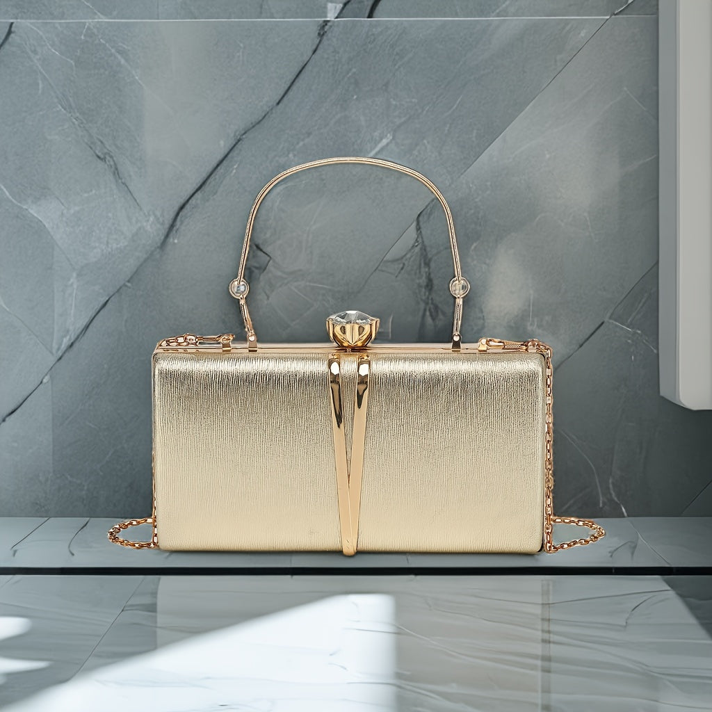 New Stylish Party Clutch Bag For Women, Evening Bag With V-shaped Golden Details
