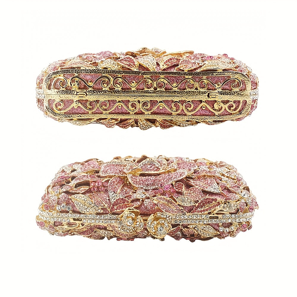 Women Flower Rhinestone Money Bag Rose Evening Clutch Bag Diamond Evening Bag