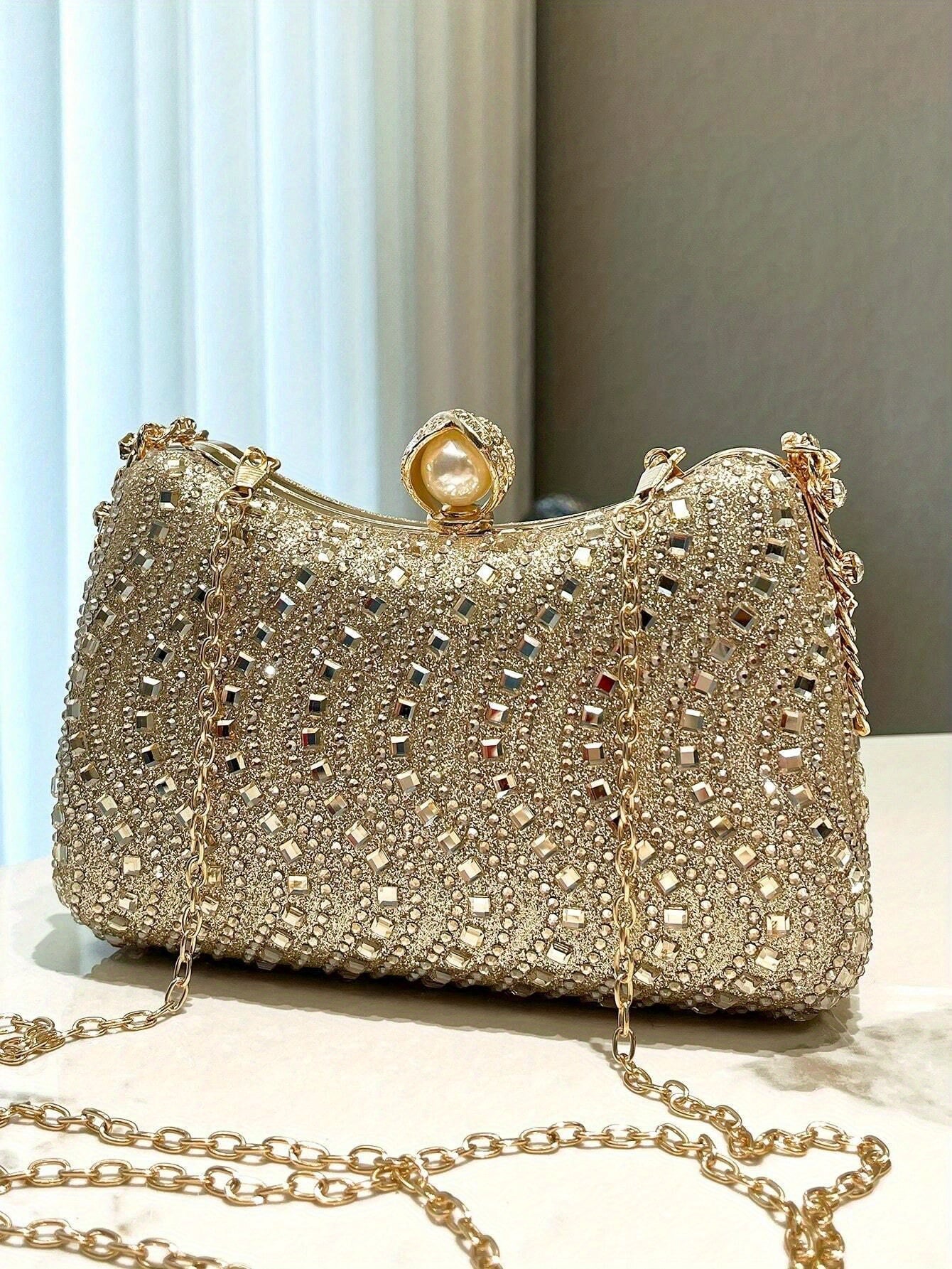Rhinestone Handle Chain Elegant Dinner Bag Party