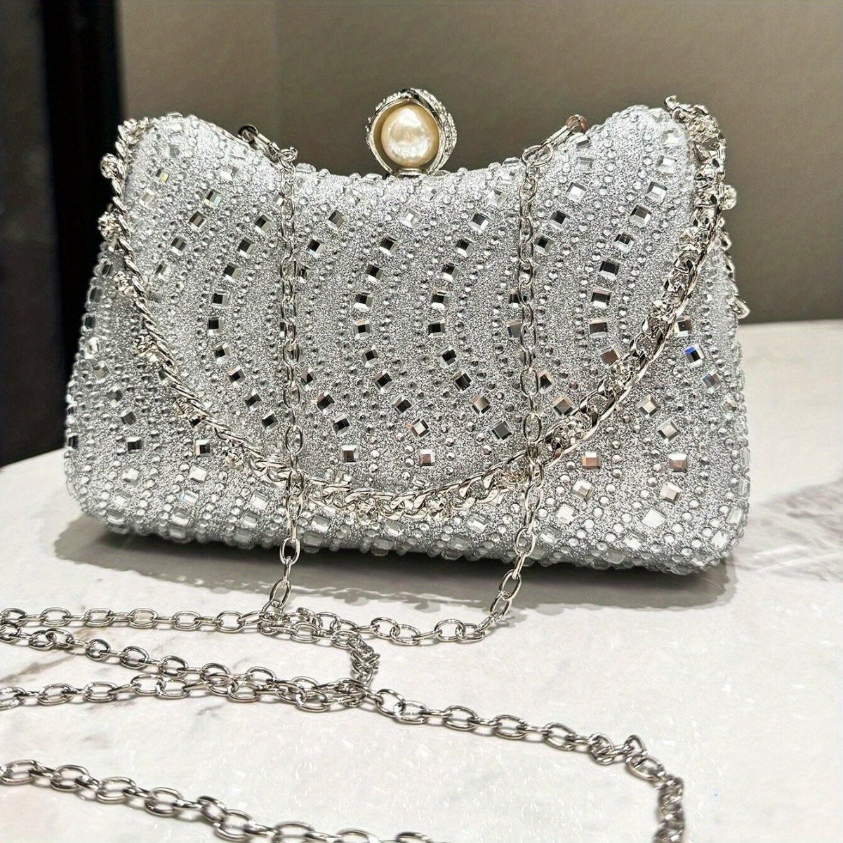 Rhinestone Handle Chain Elegant Dinner Bag Party