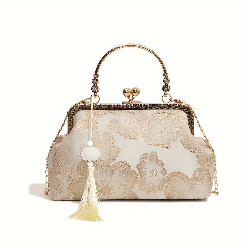 Timeless Design, Elegant Floral Evening Clutch with Tassel