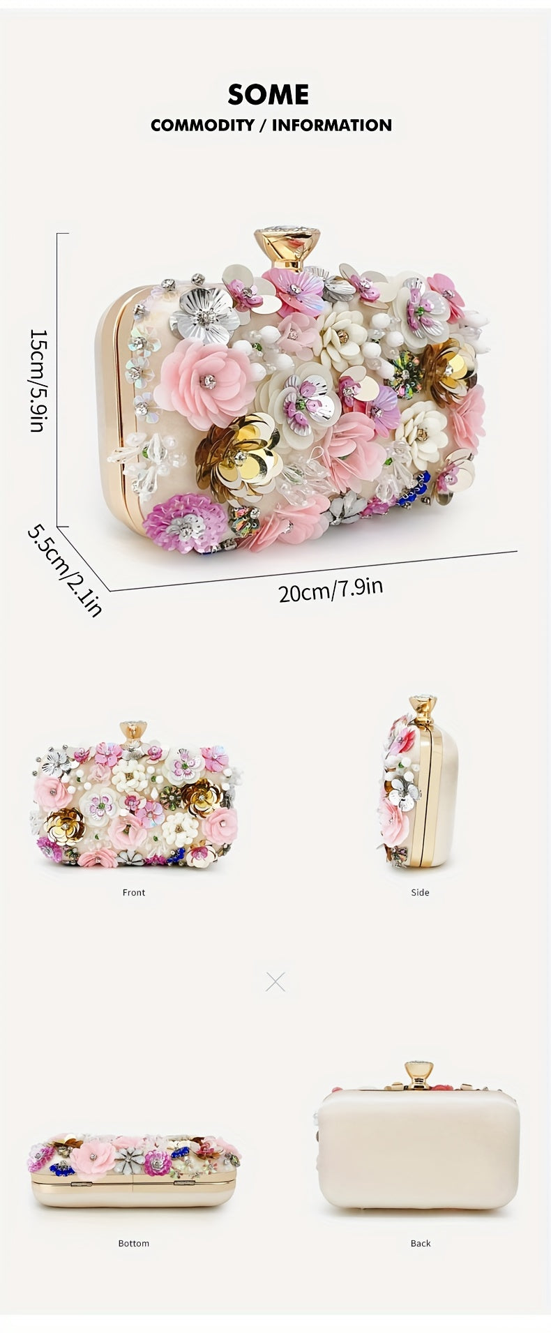 Elegant Floral Evening Clutch Bag with Beaded
