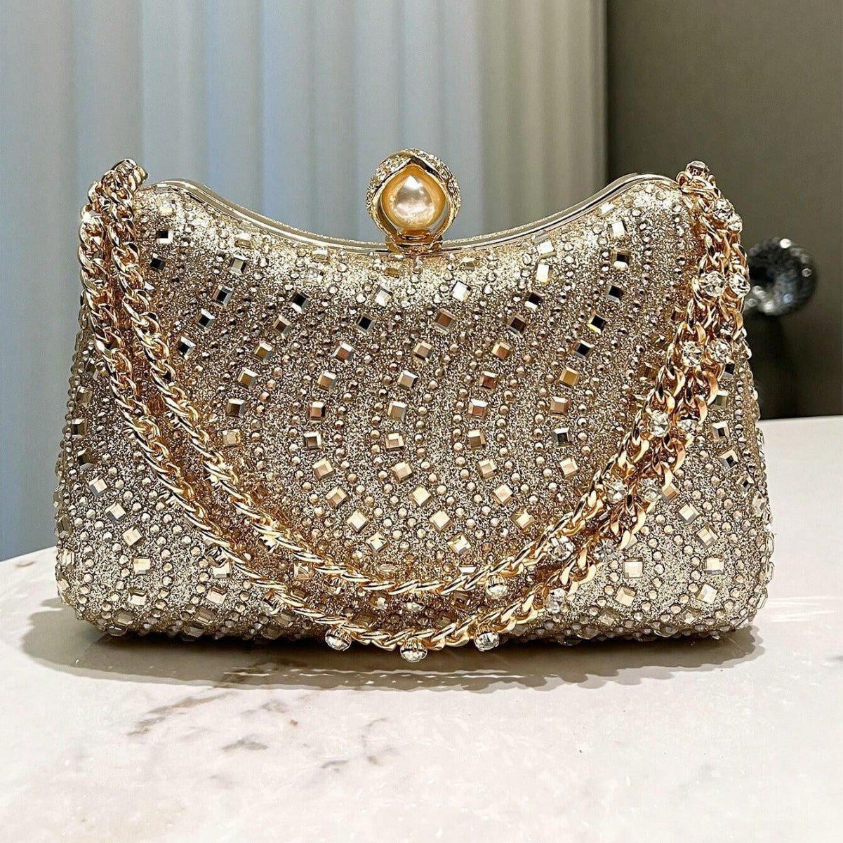 Rhinestone Handle Chain Elegant Dinner Bag Party