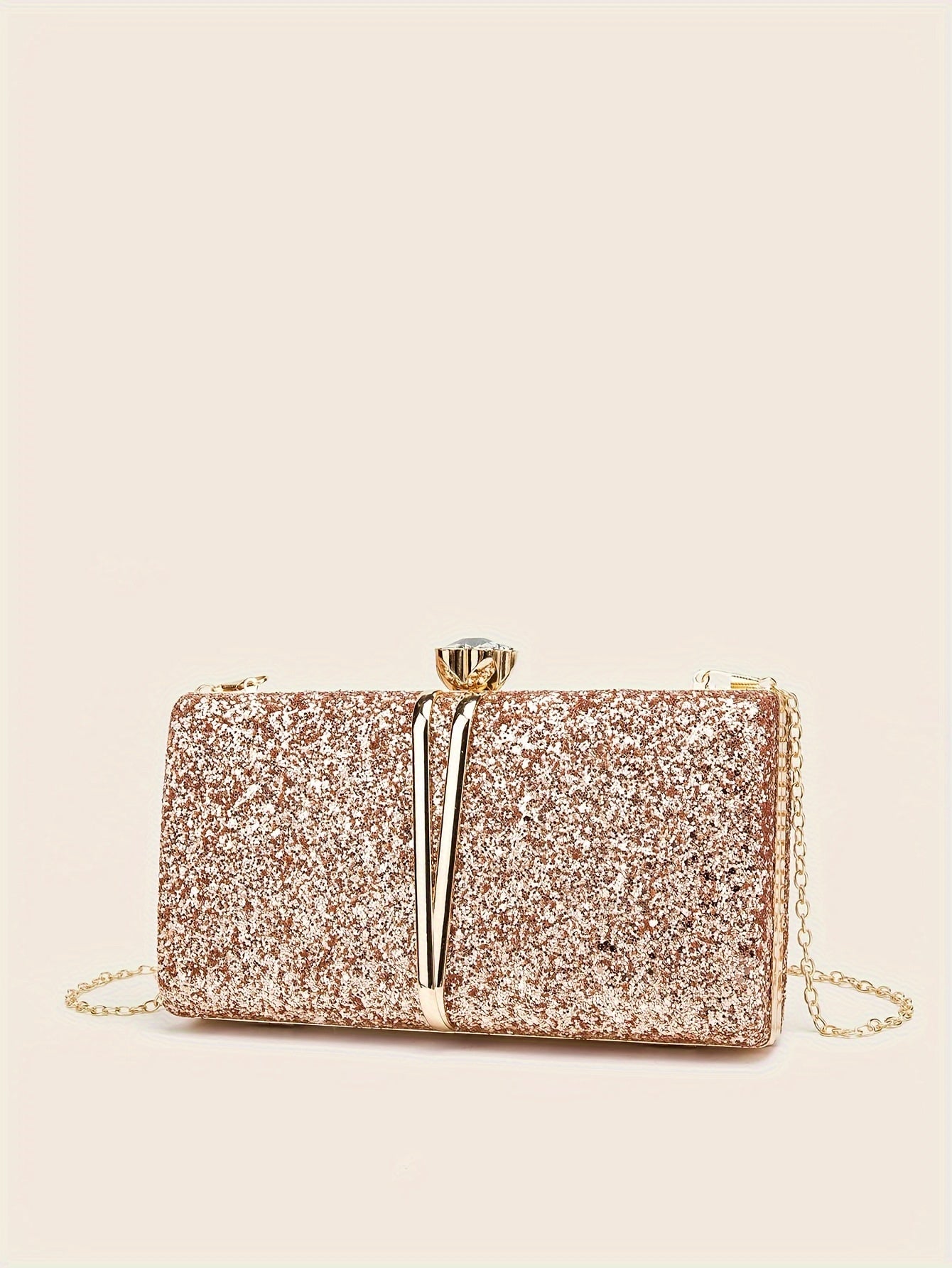 New Stylish Party Clutch Bag For Women, Evening Bag With V-shaped Golden Details