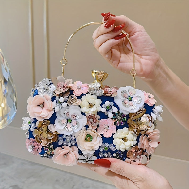 Elegant Floral Evening Clutch Bag with Beaded