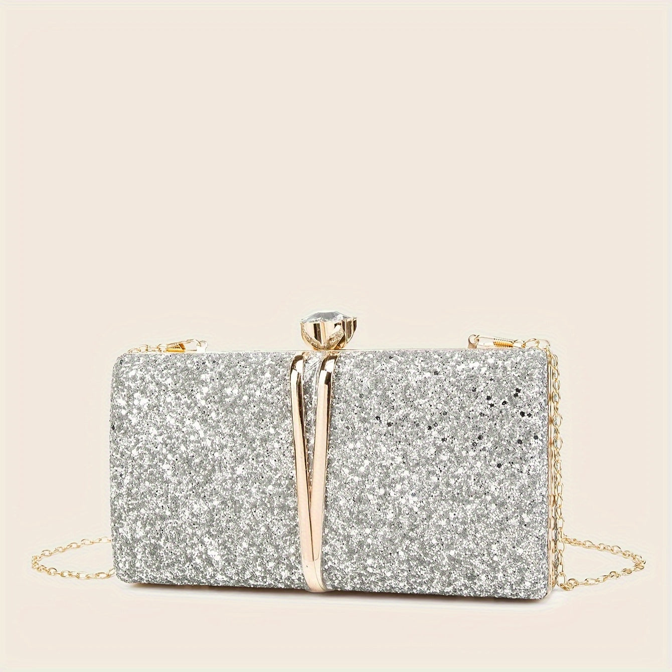 New Stylish Party Clutch Bag For Women, Evening Bag With V-shaped Golden Details