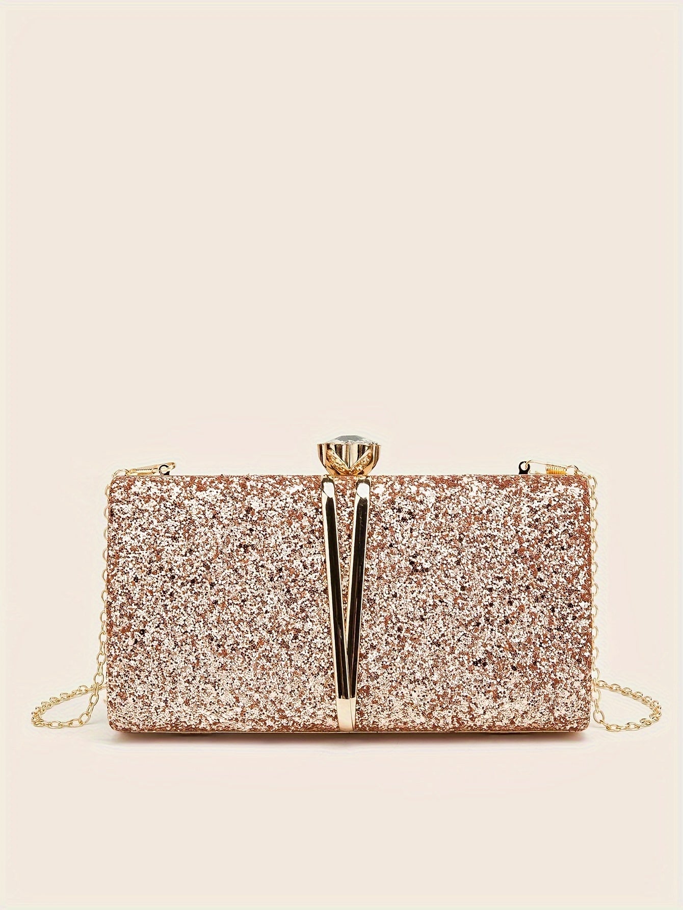 New Stylish Party Clutch Bag For Women, Evening Bag With V-shaped Golden Details