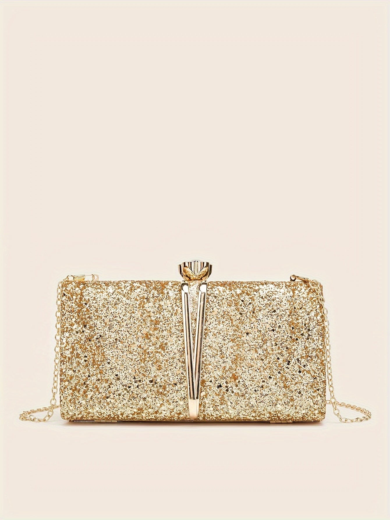 New Stylish Party Clutch Bag For Women, Evening Bag With V-shaped Golden Details