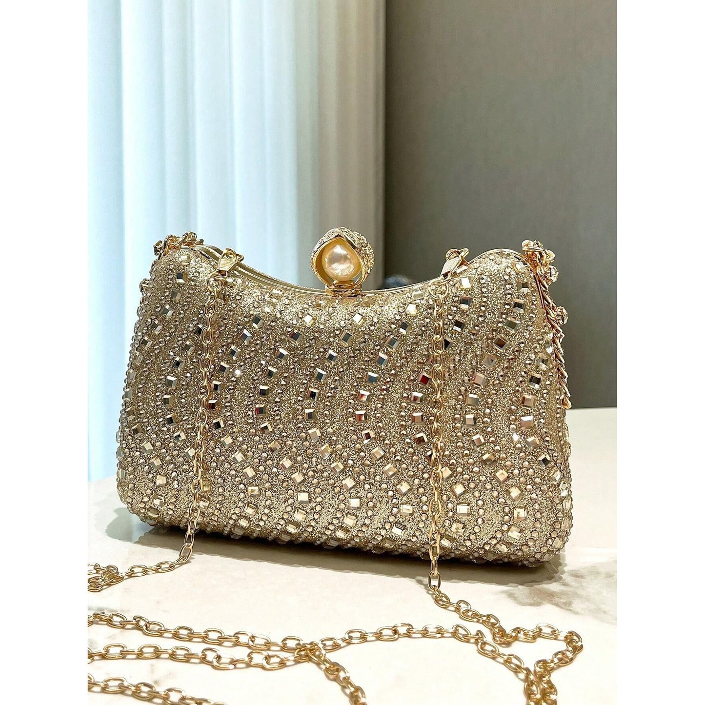 Rhinestone Handle Chain Elegant Dinner Bag Party