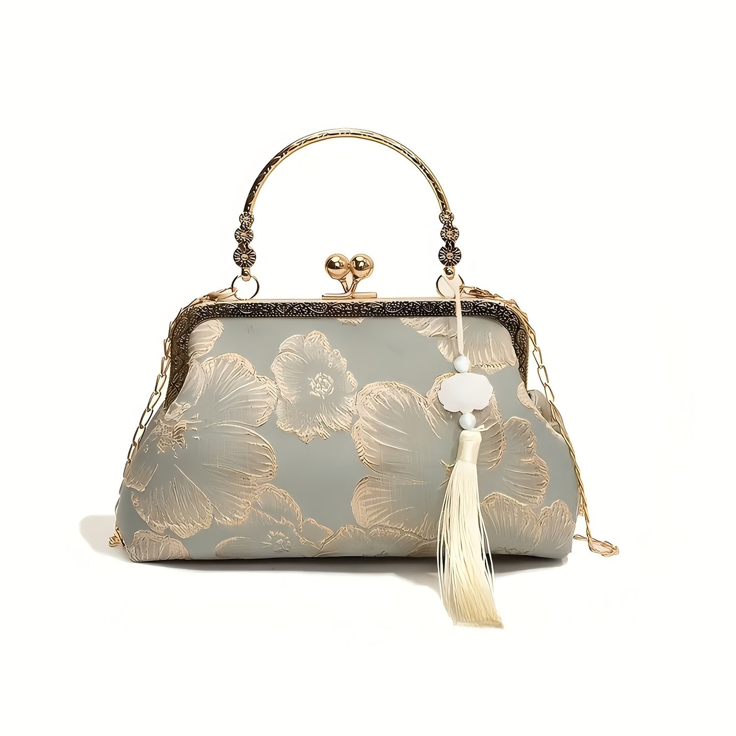 Timeless Design, Elegant Floral Evening Clutch with Tassel
