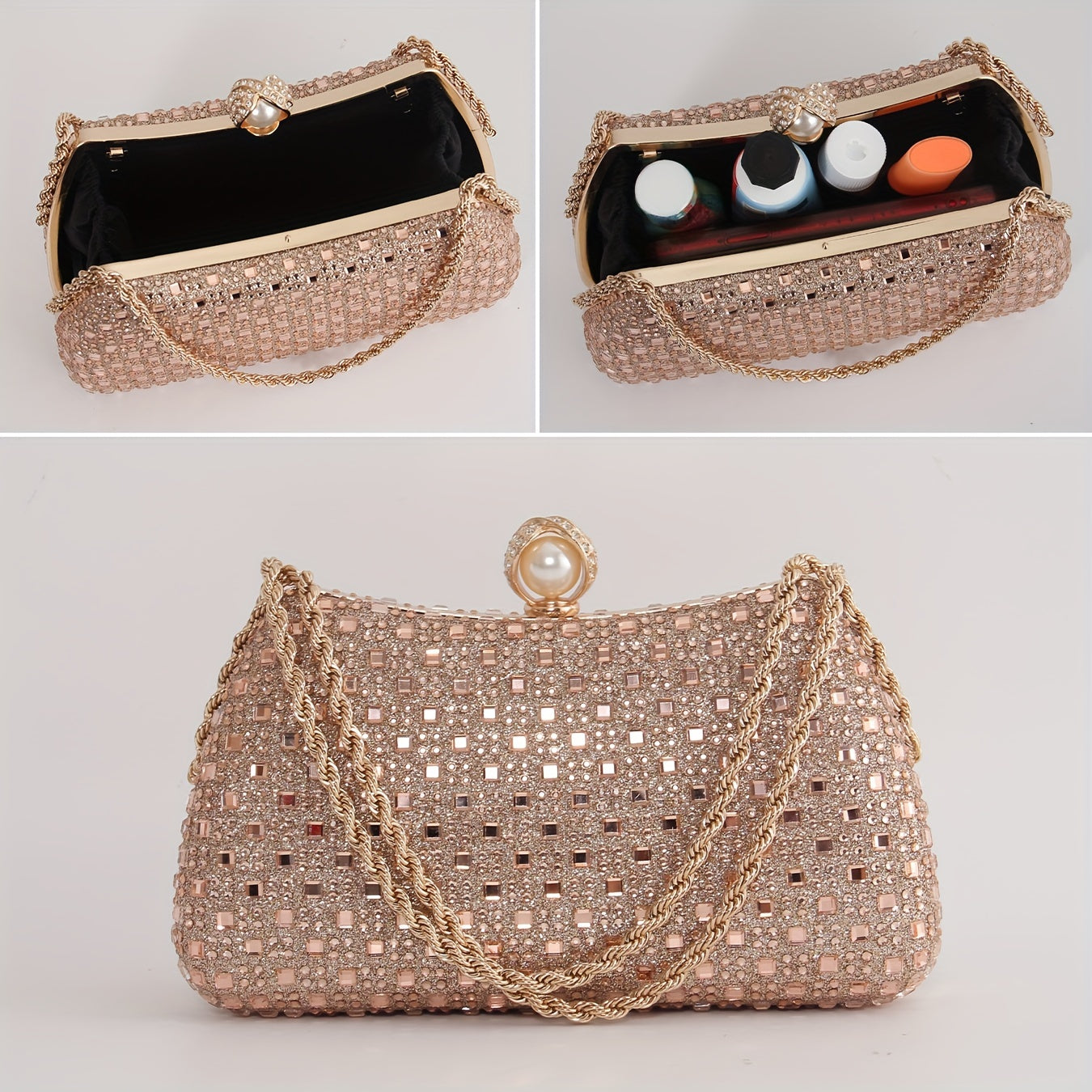 Elegant Champagne Rhinestone Clutch
