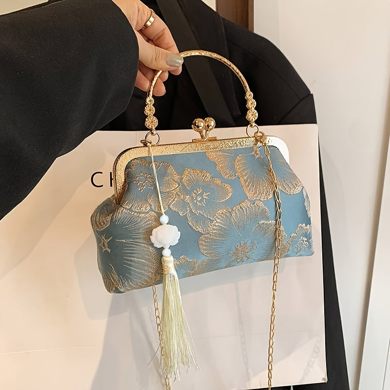 Timeless Design, Elegant Floral Evening Clutch with Tassel