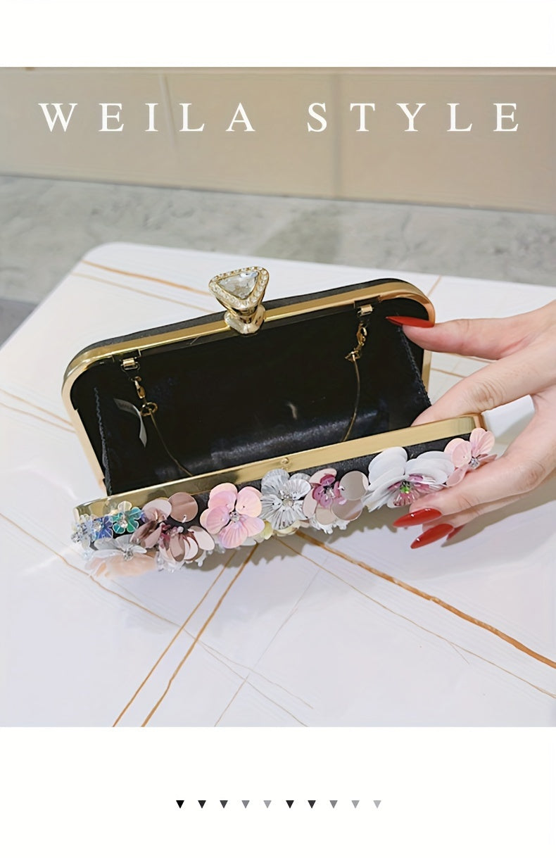 Elegant Floral Evening Clutch Bag with Beaded