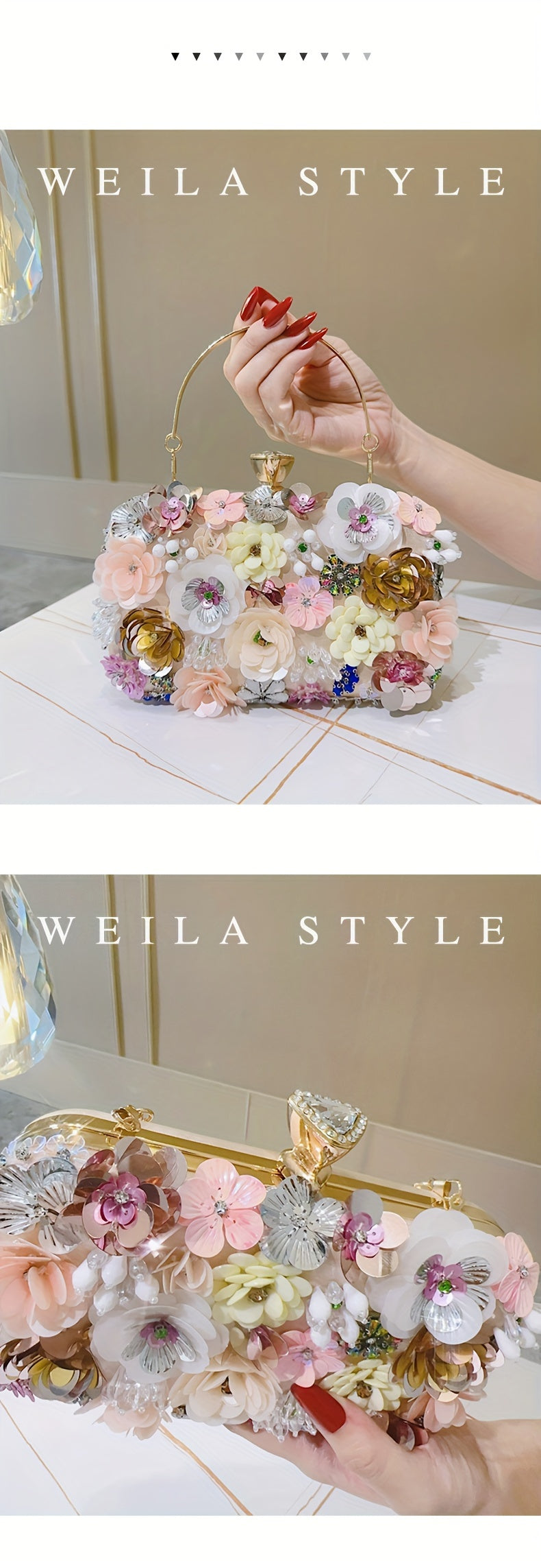 Elegant Floral Evening Clutch Bag with Beaded