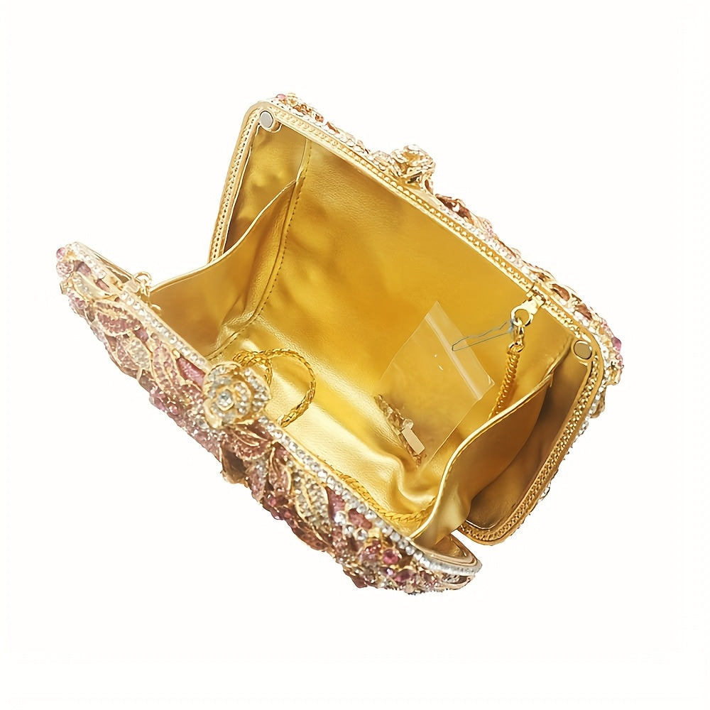 Women Flower Rhinestone Money Bag Rose Evening Clutch Bag Diamond Evening Bag