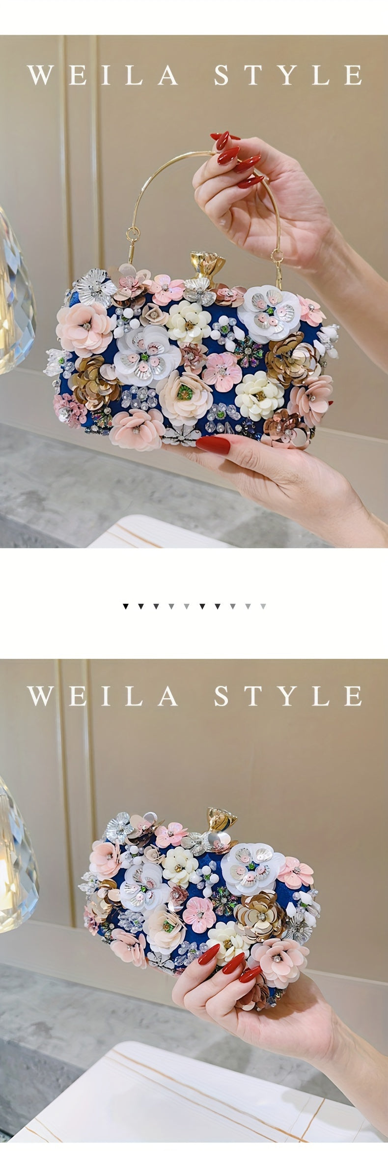 Elegant Floral Evening Clutch Bag with Beaded