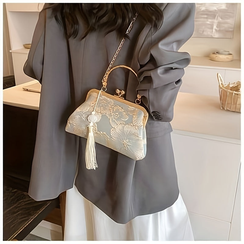 Timeless Design, Elegant Floral Evening Clutch with Tassel
