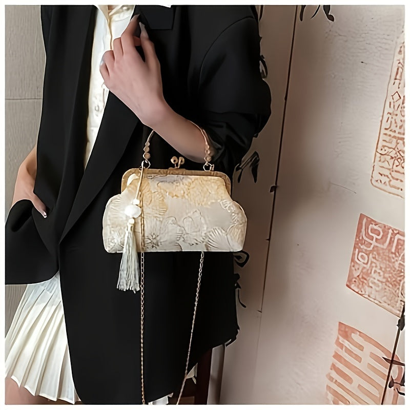 Timeless Design, Elegant Floral Evening Clutch with Tassel