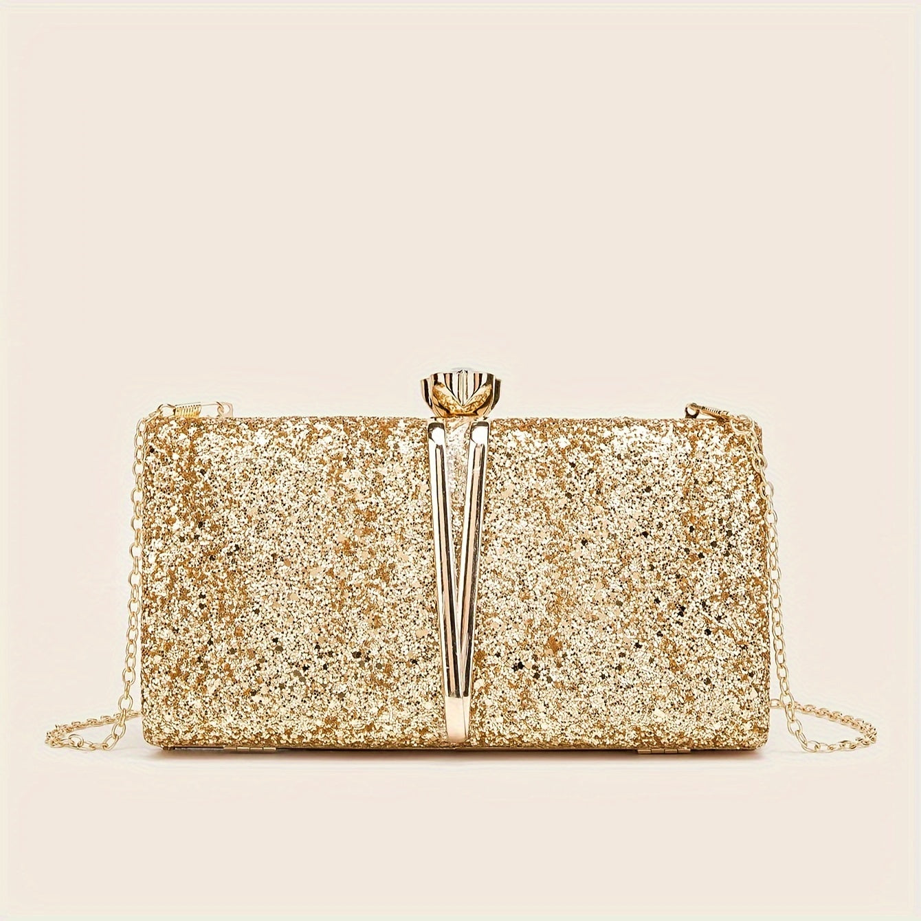 New Stylish Party Clutch Bag For Women, Evening Bag With V-shaped Golden Details