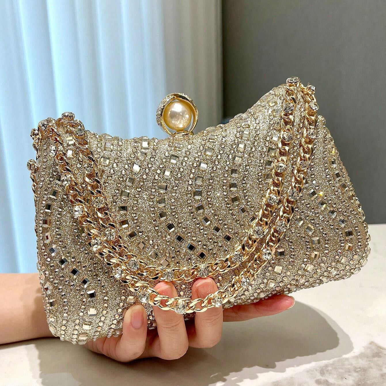 Rhinestone Handle Chain Elegant Dinner Bag Party