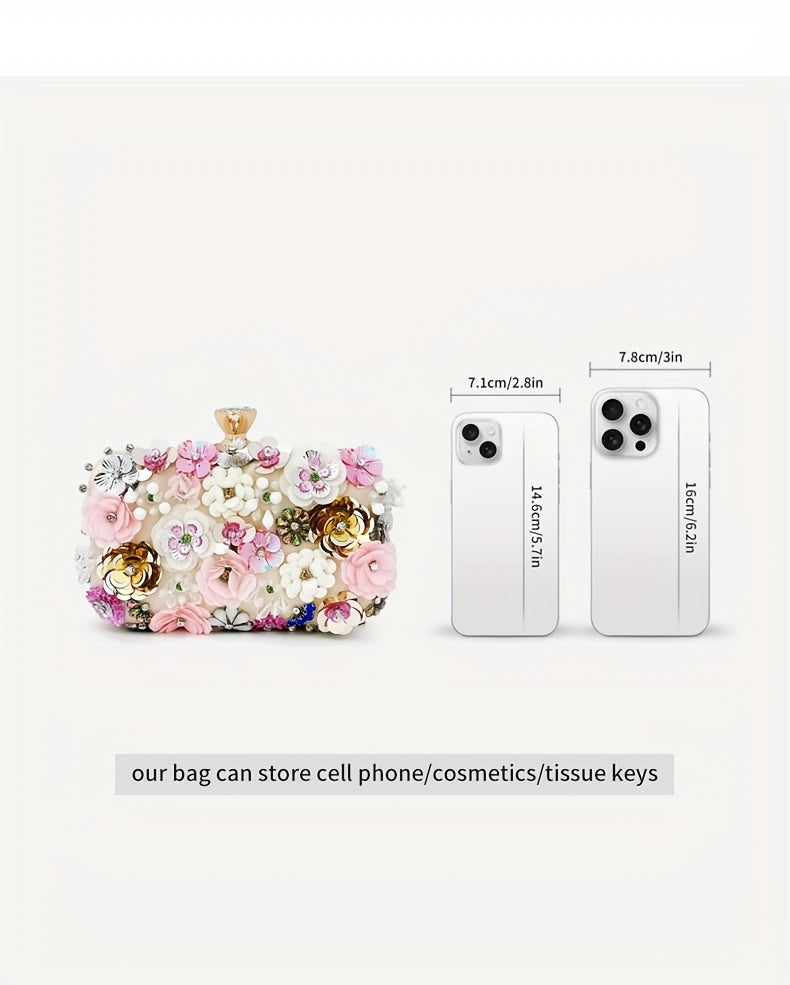 Elegant Floral Evening Clutch Bag with Beaded