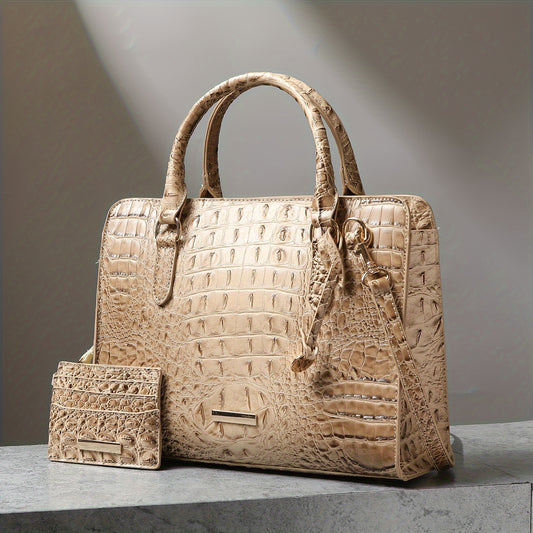 Chic 2pcs Crocodile Pattern Faux Leather Set, Spacious Interior, Trendy Shoulder Strap, Fashionable Clutch Purse, Women's Stylish Accessory For Work, Daily Life, And Special Occasions - Premium Quality, Durable, And Stylish Design