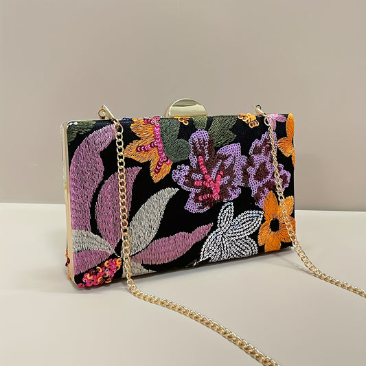 [Unique Sequined Floral Clutch Purse] Elegant Sequined Floral Evening Bag