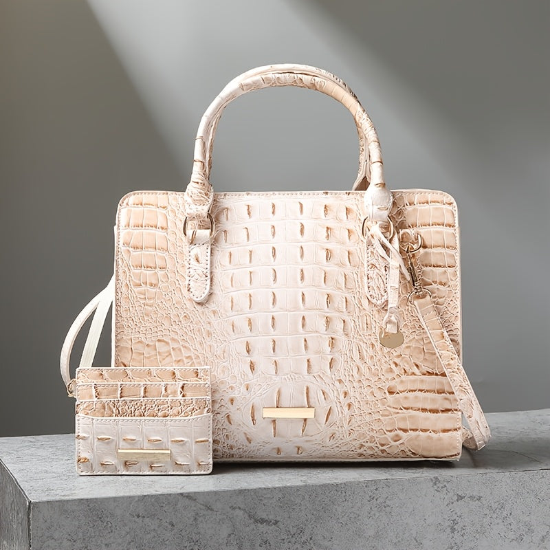 [Crocodile Tote Bag] 2pcs Large Capacity Crocodile Pattern Tote Bag - Casual Versatile Commuter Bag