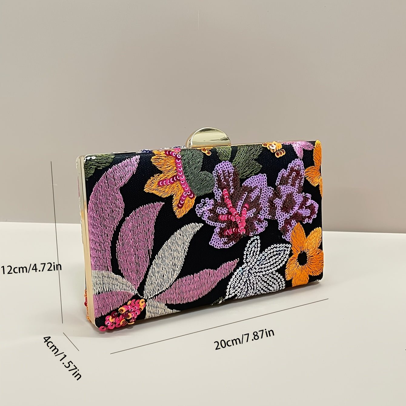 [Unique Sequined Floral Clutch Purse] Elegant Sequined Floral Evening Bag