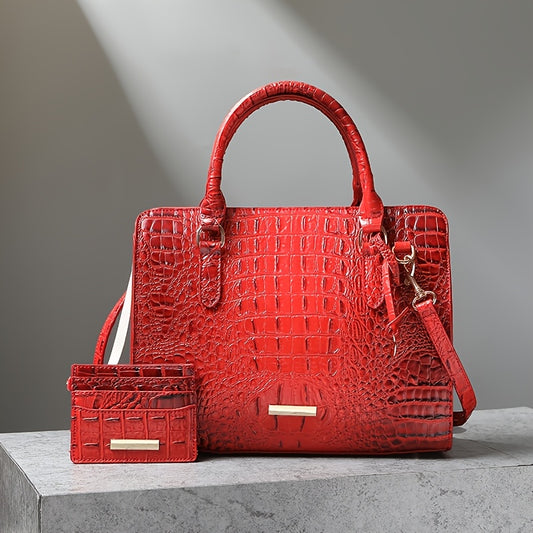 [Crocodile Tote Bag] 2pcs Large Capacity Crocodile Pattern Tote Bag - Casual Versatile Commuter Bag