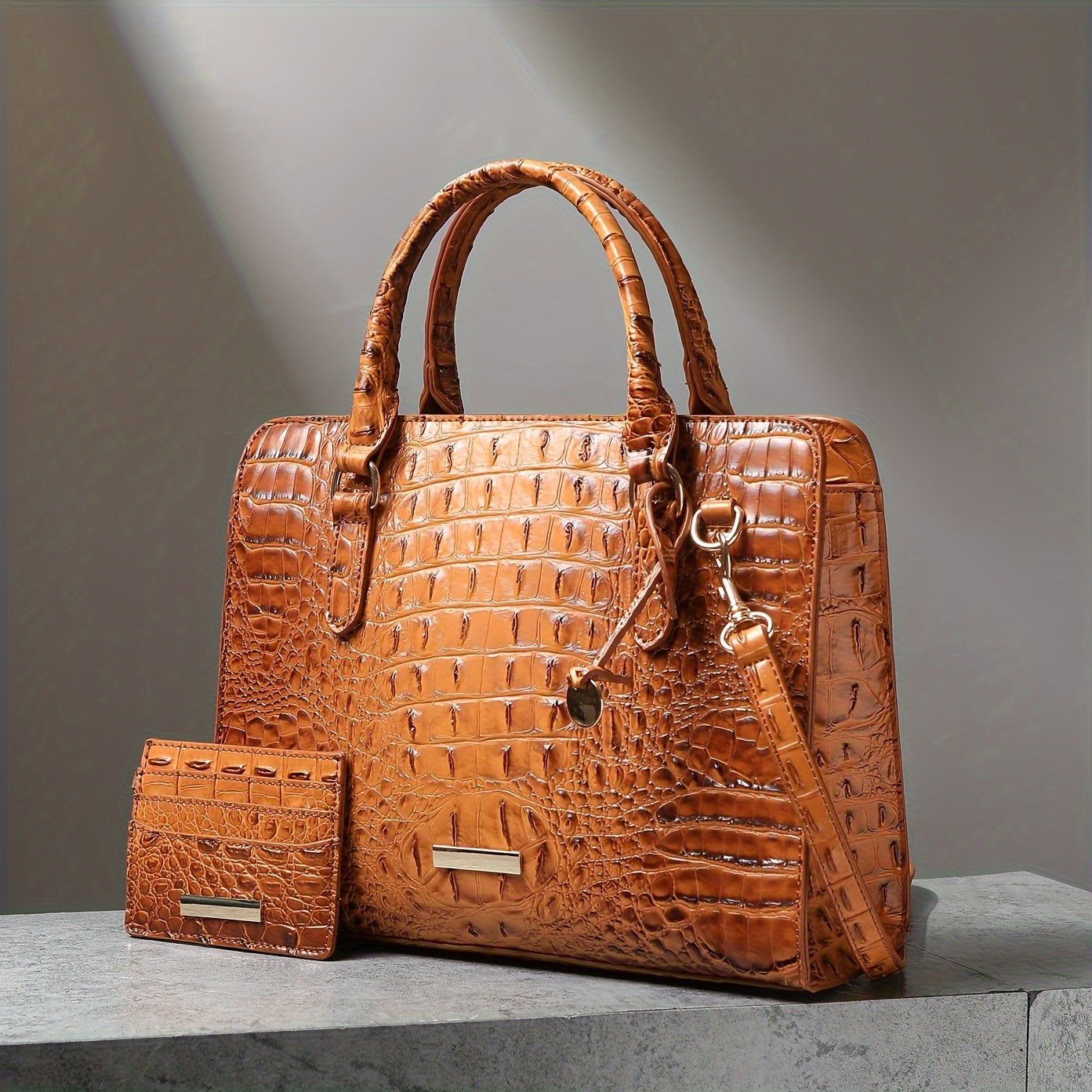 Chic 2pcs Crocodile Pattern Faux Leather Set, Spacious Interior, Trendy Shoulder Strap, Fashionable Clutch Purse, Women's Stylish Accessory For Work, Daily Life, And Special Occasions - Premium Quality, Durable, And Stylish Design