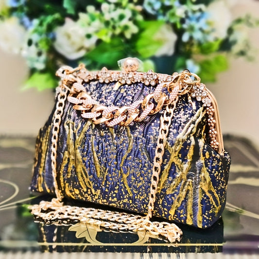 Elegant cyan and gold clutch bag