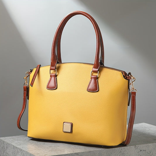 Timeless Vintage Western Handbag - Eye-Catching Colorblock Design, Refined Top Handle Zipper Satchel, Fashion-Forward Womens Textured Bag For Everyday Style