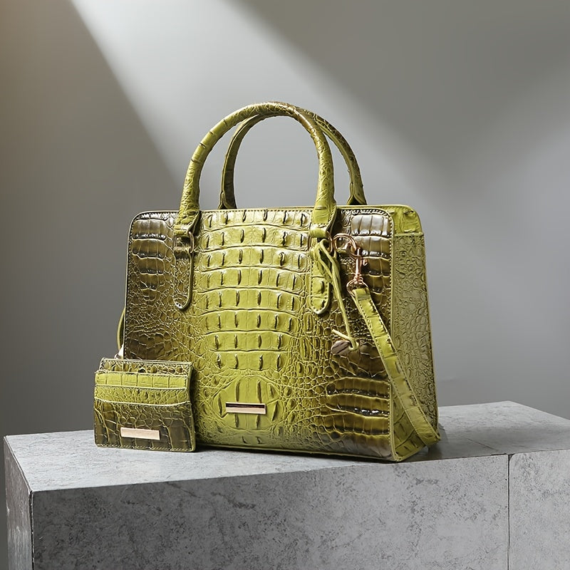 [Crocodile Tote Bag] 2pcs Large Capacity Crocodile Pattern Tote Bag - Casual Versatile Commuter Bag