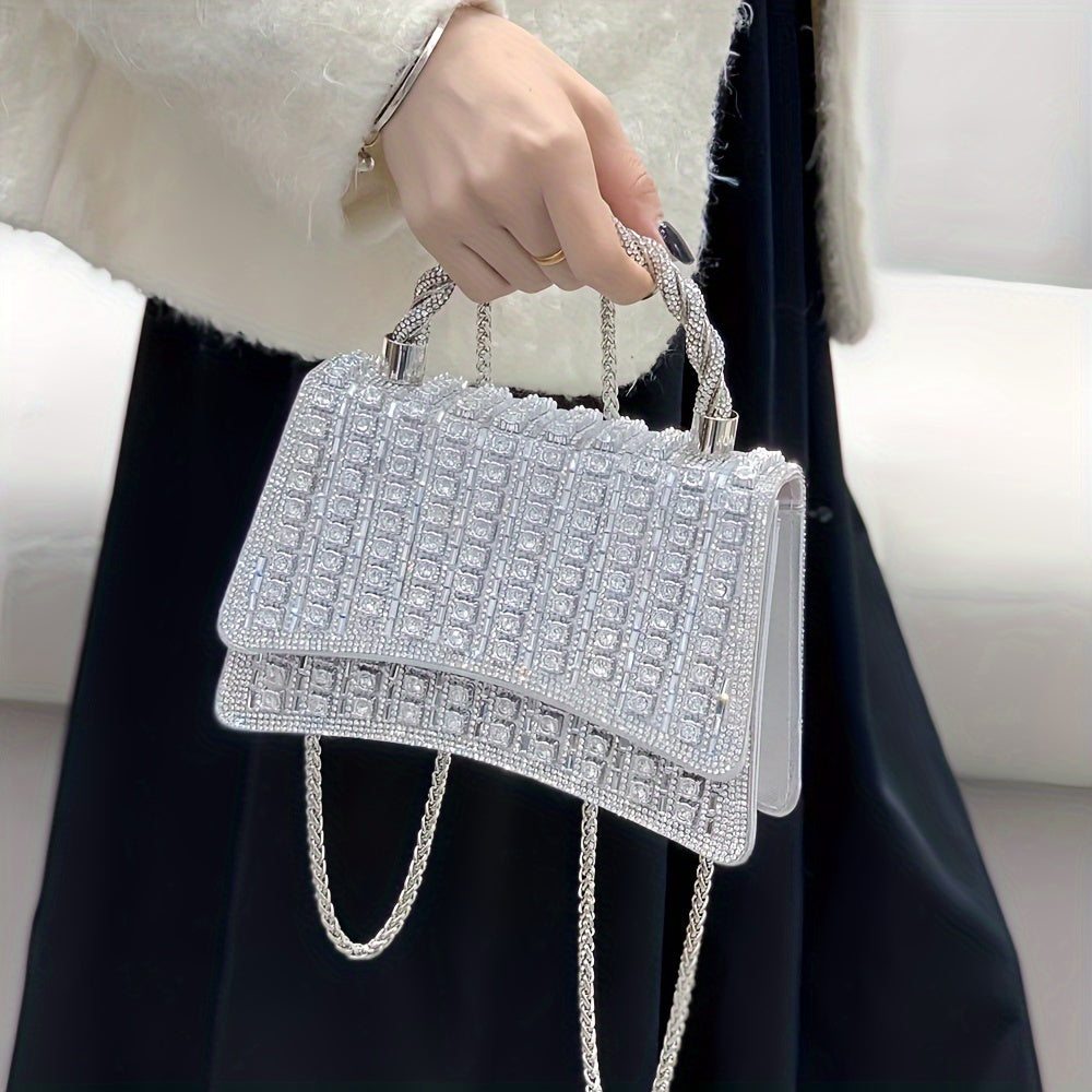 Dazzling Double-Sided Colored Rhinestone Embellished Sparkling Crystal Clutch Bag
