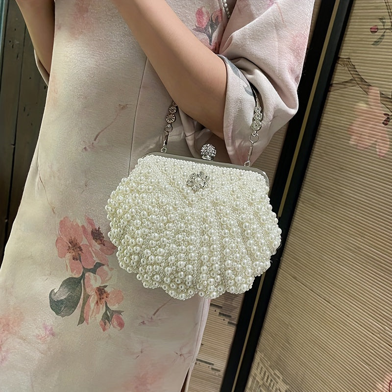 Women's Artificial Pearl Decoration Small Handbag