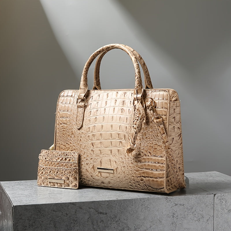 [Crocodile Tote Bag] 2pcs Large Capacity Crocodile Pattern Tote Bag - Casual Versatile Commuter Bag
