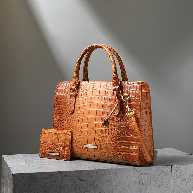 [Crocodile Tote Bag] 2pcs Large Capacity Crocodile Pattern Tote Bag - Casual Versatile Commuter Bag