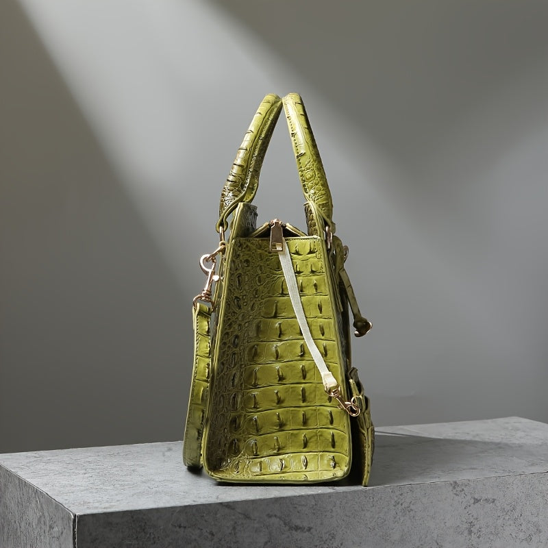 [Crocodile Tote Bag] 2pcs Large Capacity Crocodile Pattern Tote Bag - Casual Versatile Commuter Bag