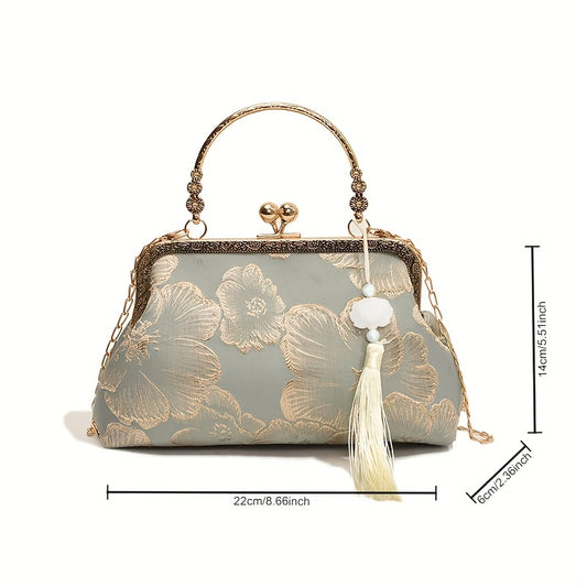 Timeless Design, Elegant Floral Evening Clutch with Tassel